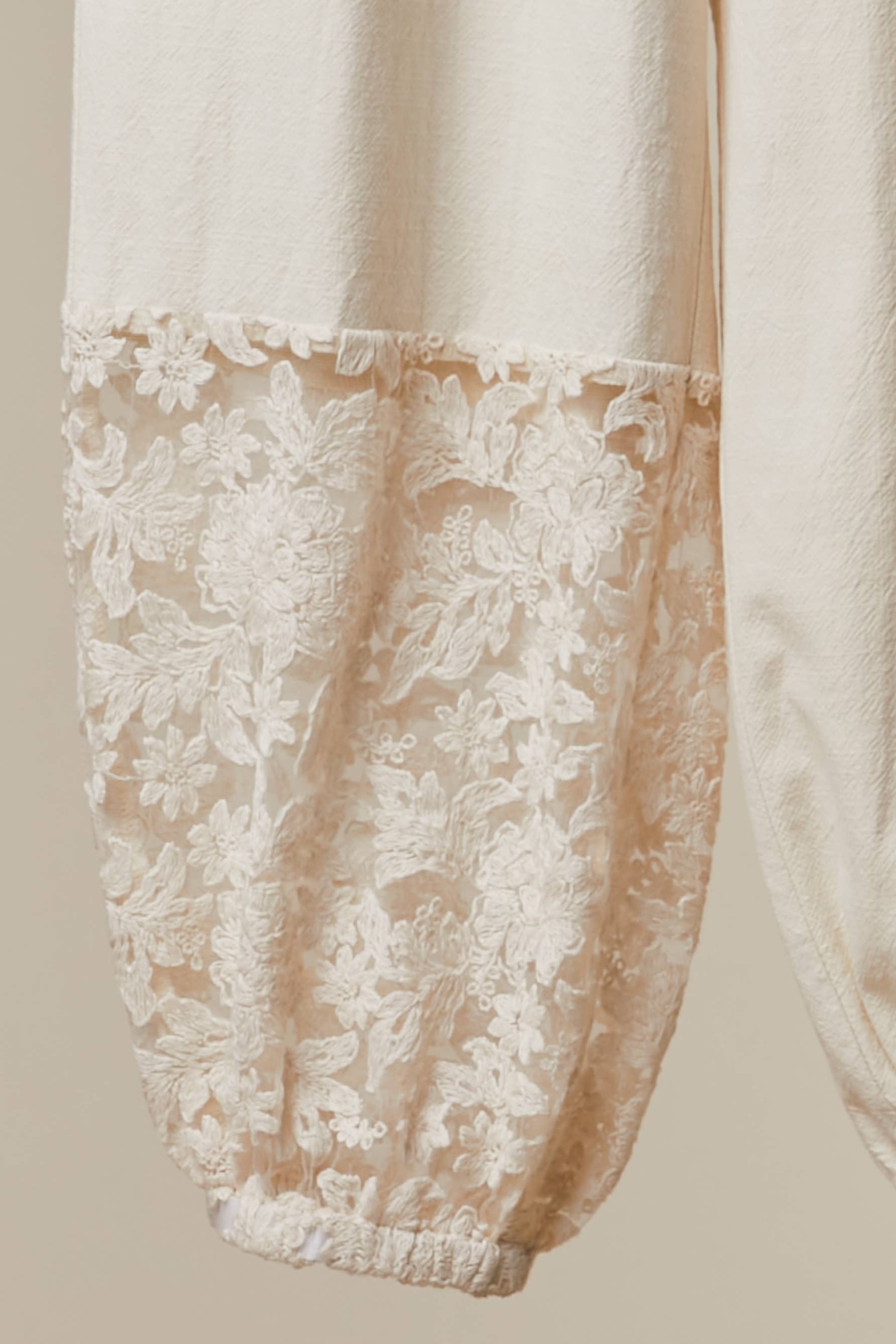 Lace Accents Patchwork Crochet Jogger Pants