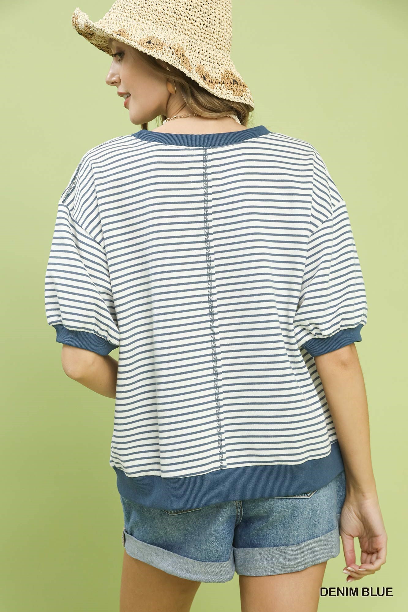 Umgee Striped Knit Short Sleeve Casual Top