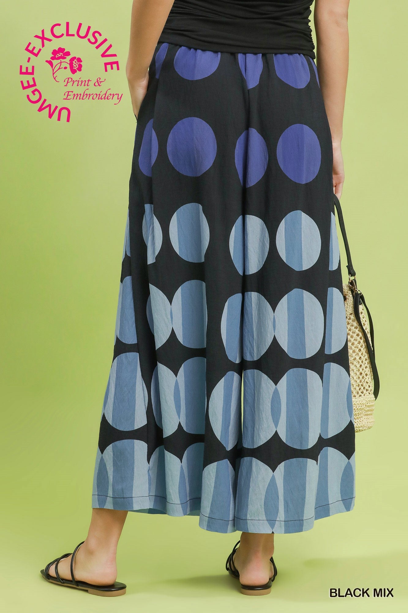Umgee Exclusive Print Oversized Dot Wide Leg Pants