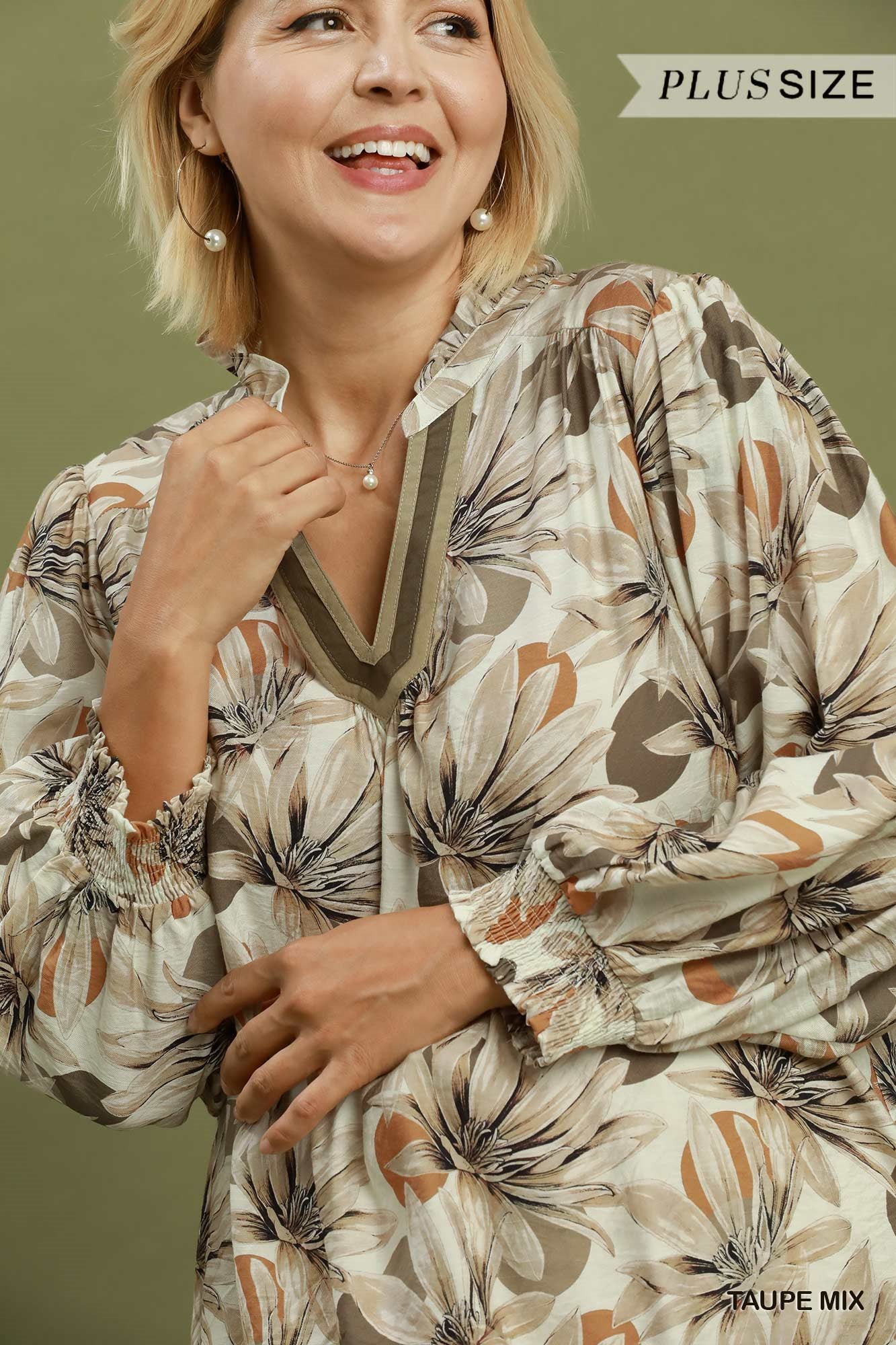 Umgee Floral Ruffle V- Neck