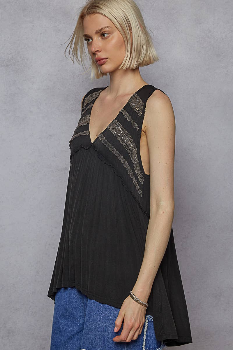 Sleeveless Loose Fit V-Neck Babydoll Casual Knit Top SALE