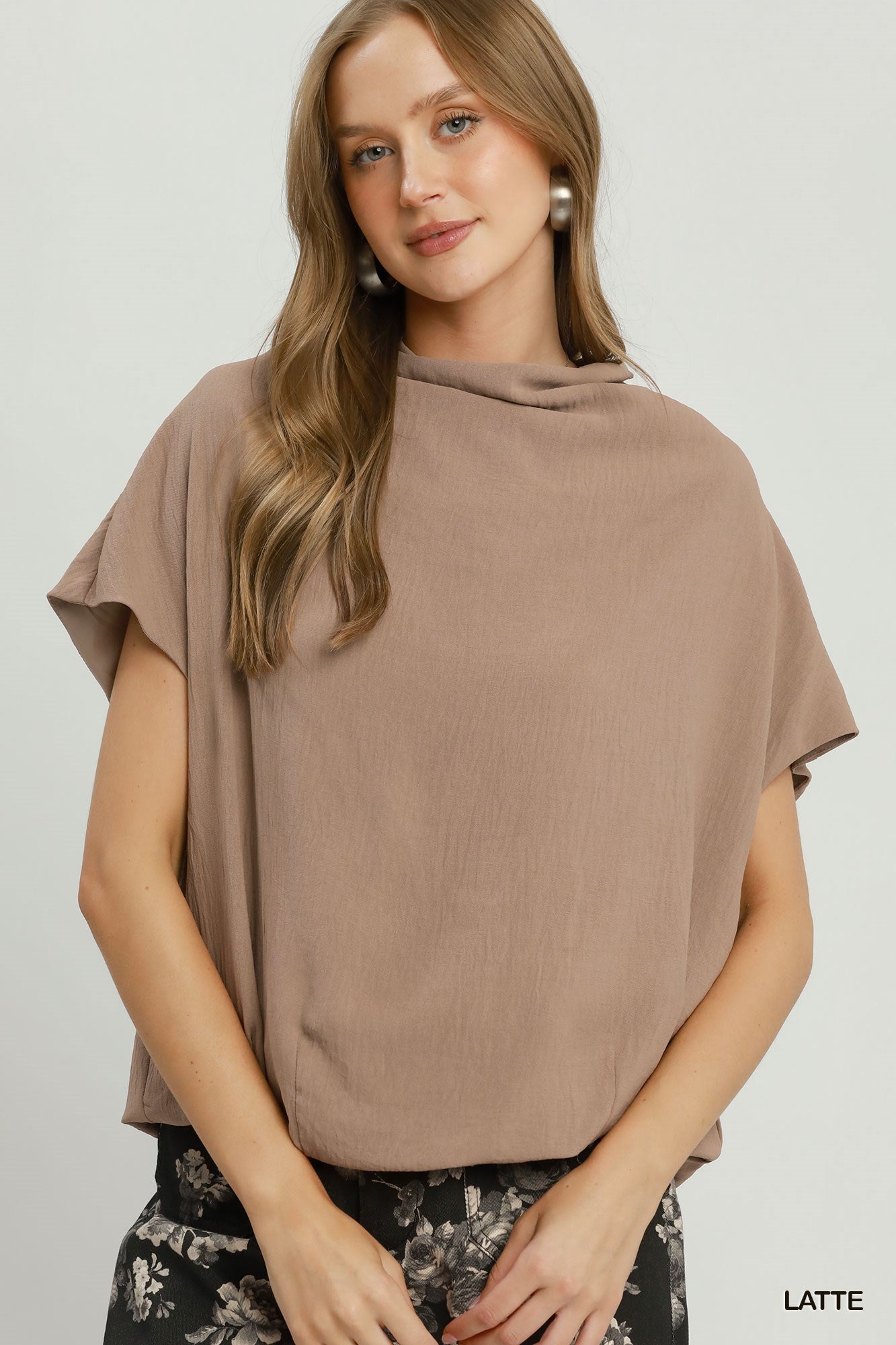 Umgee Draped Mock Neck Oversized Blouse