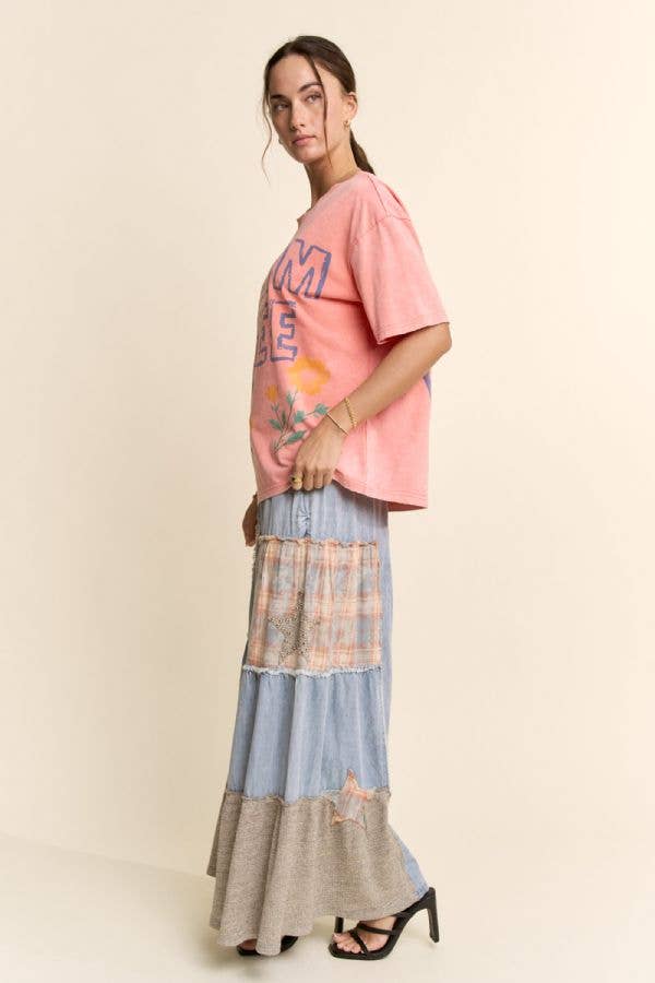DT62115-DREAM FREE FLORAL GRAPHIC MINERAL WASH TOP