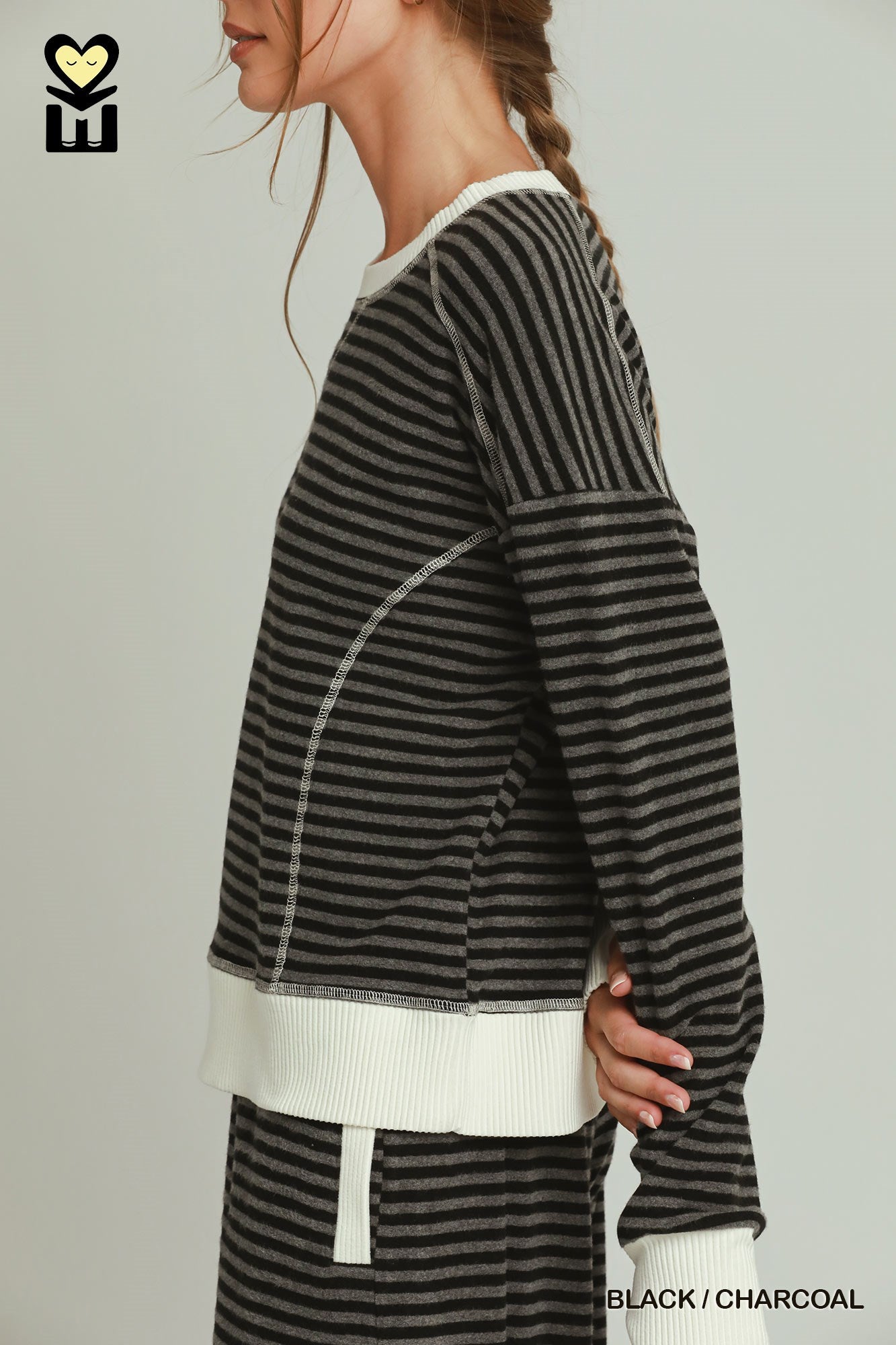MOHMe by Umgee Tencel Fleece Stripe Crewneck & Jogger Pant Set