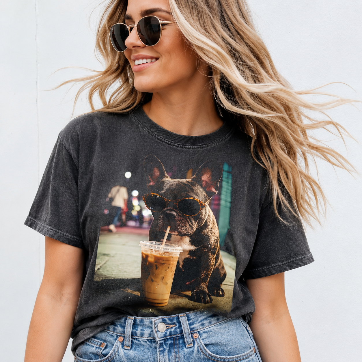 Frenchie Coffee Tee, Bulldog Graphic, Cute Pet Shirt