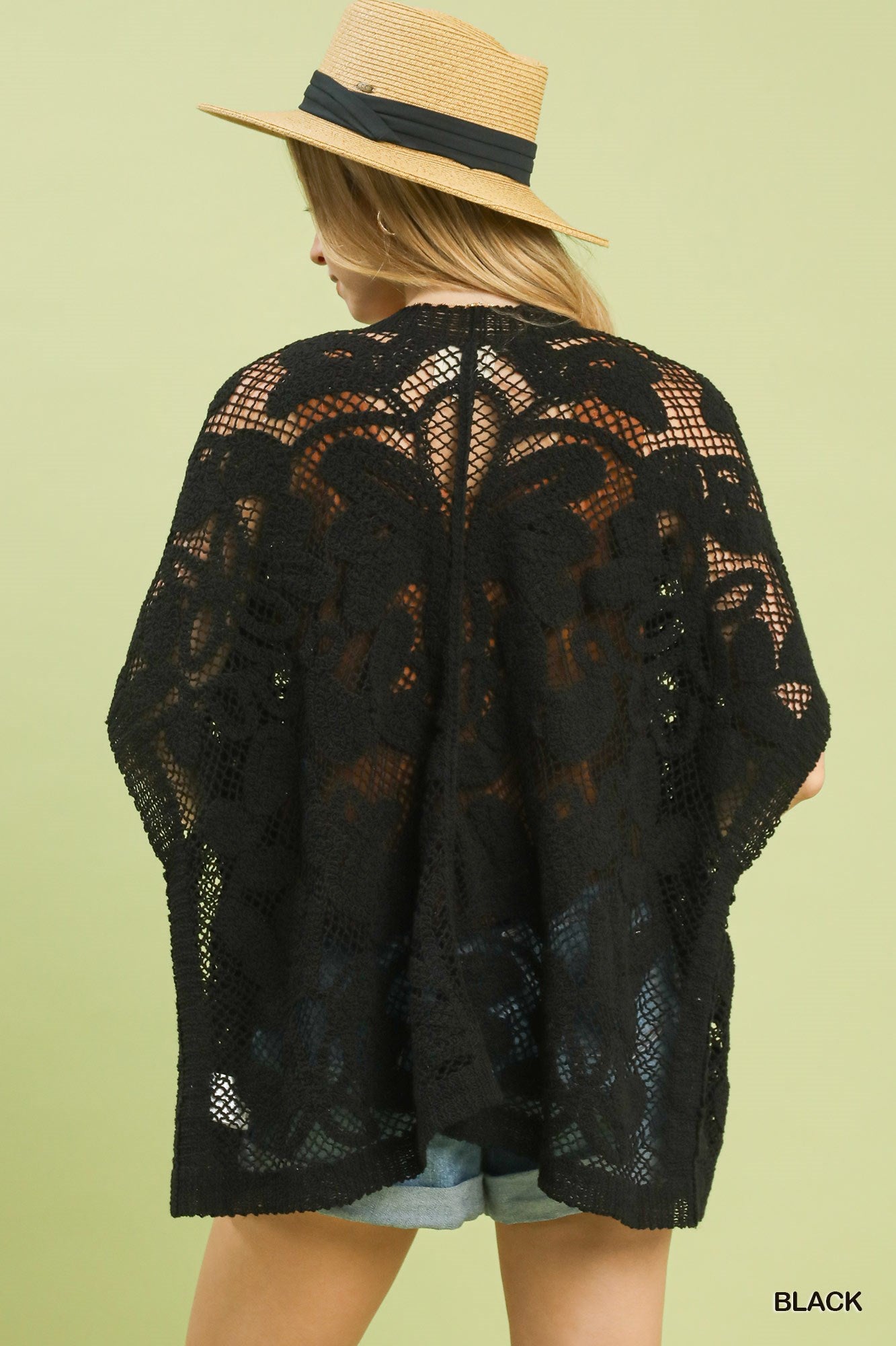 Umgee Open Knit Crochet Kimono Cardigan