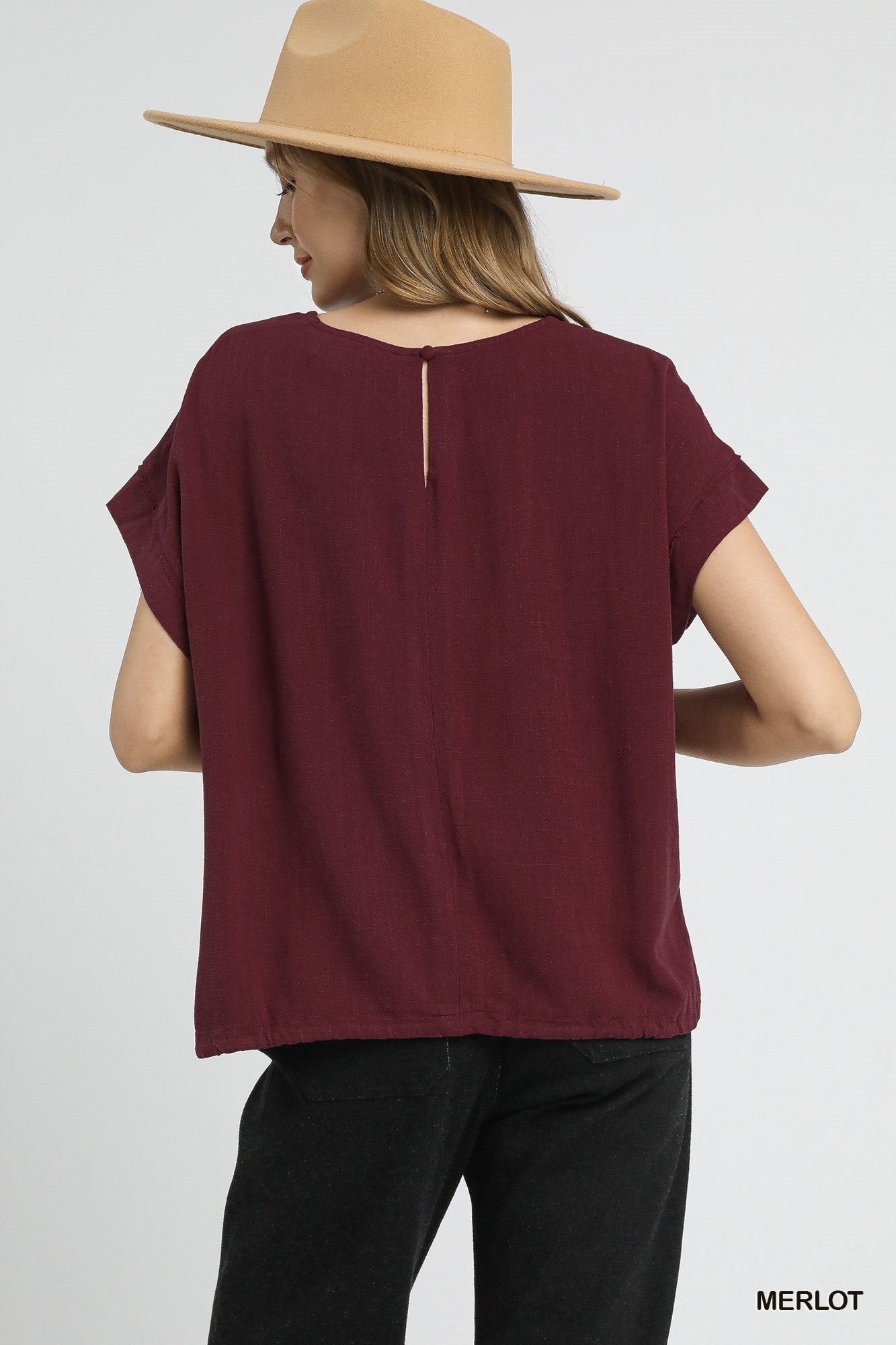 Umgee Drawstring Linen Blend Top