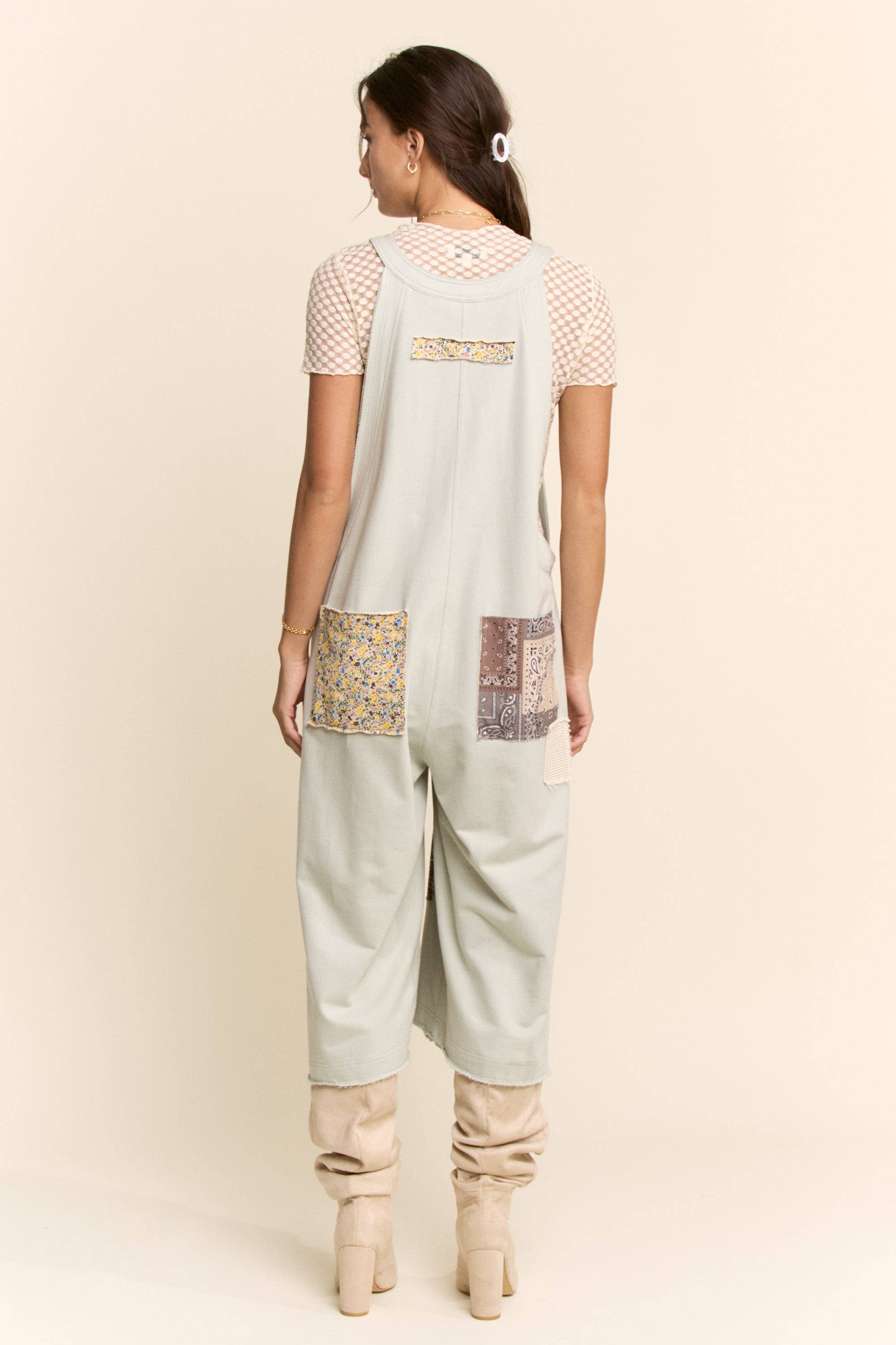 DR50374-COTTON PATCHWORK JUMPSUIT ADJUSTABLE STRAP