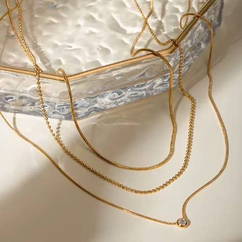 18K STAINLESS STEEL TARNISH FREE LAYERED NECKLACE