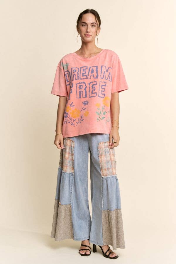 DT62115-DREAM FREE FLORAL GRAPHIC MINERAL WASH TOP