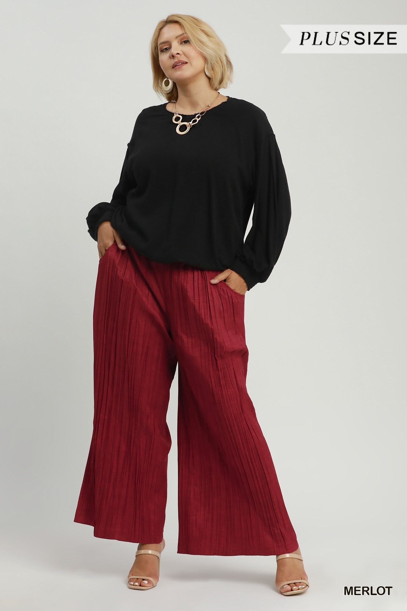 Umgee Pleated Wide Leg Pants