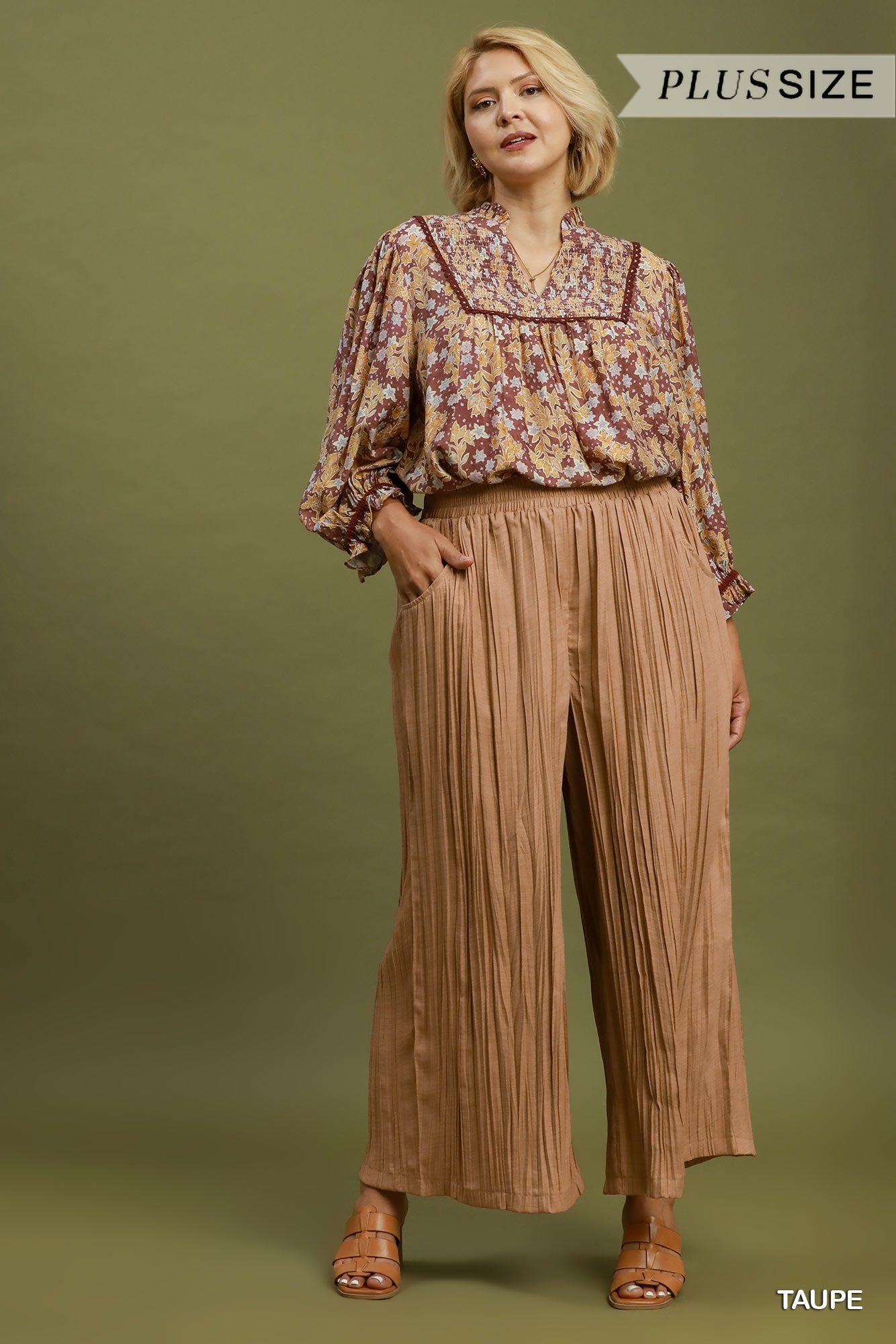 Umgee Pleated Wide Leg Pants
