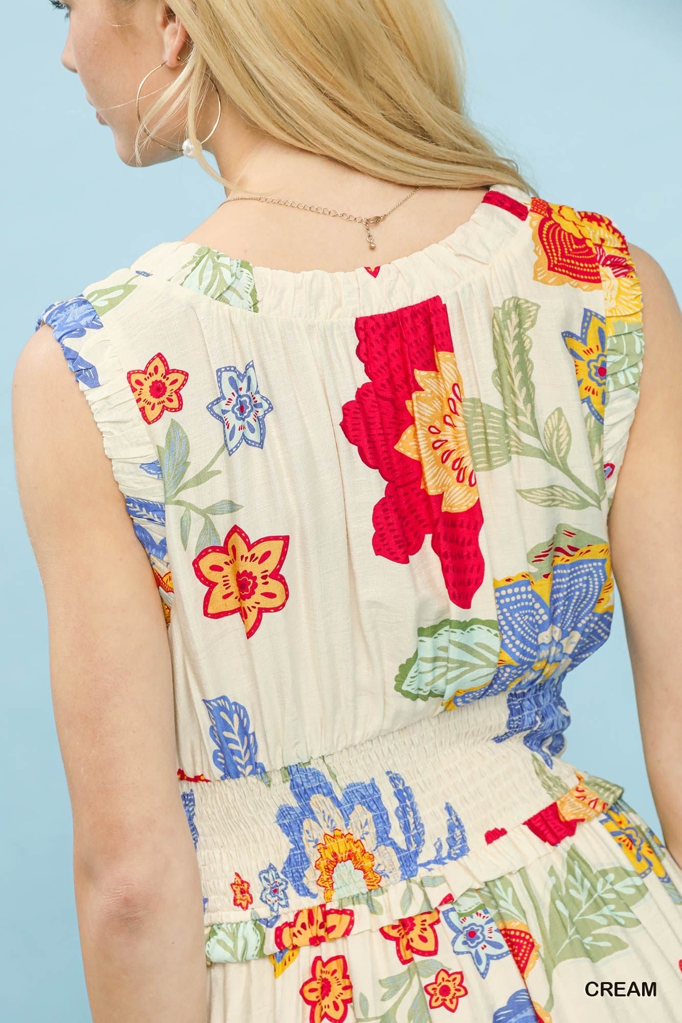Umgee Exclusive Print Floral Smocked Midi Dress