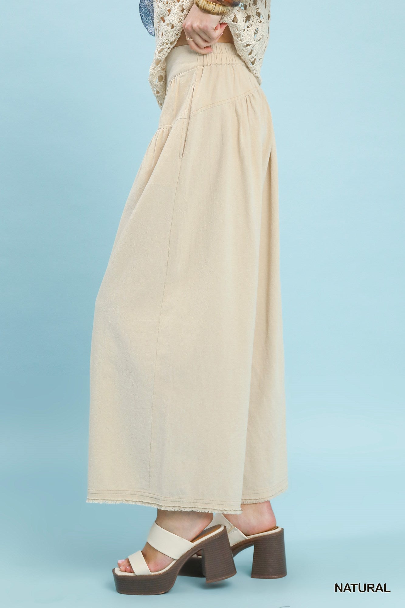 Umgee High Waist Button Front Wide Leg Pants