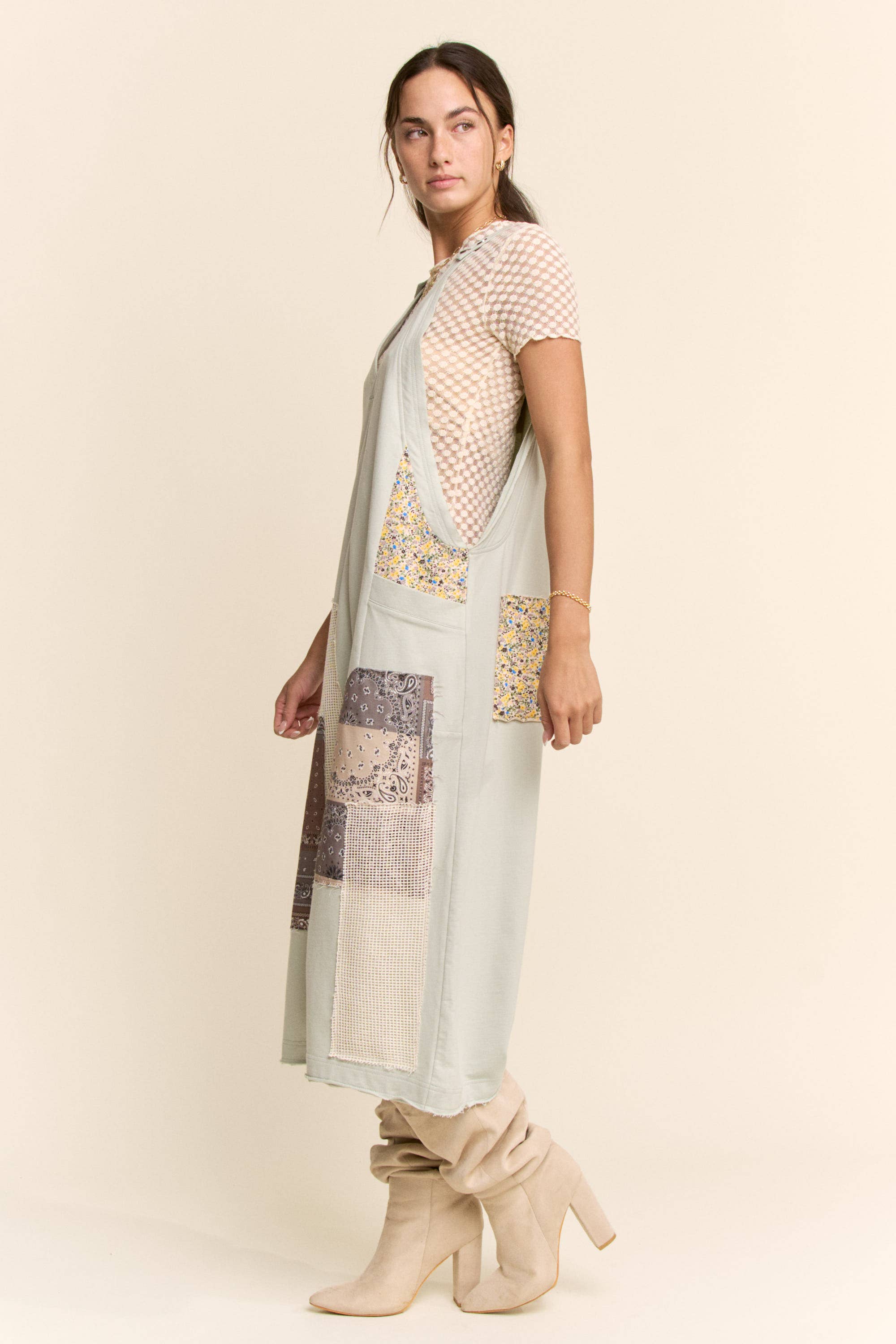 DR50374-COTTON PATCHWORK JUMPSUIT ADJUSTABLE STRAP