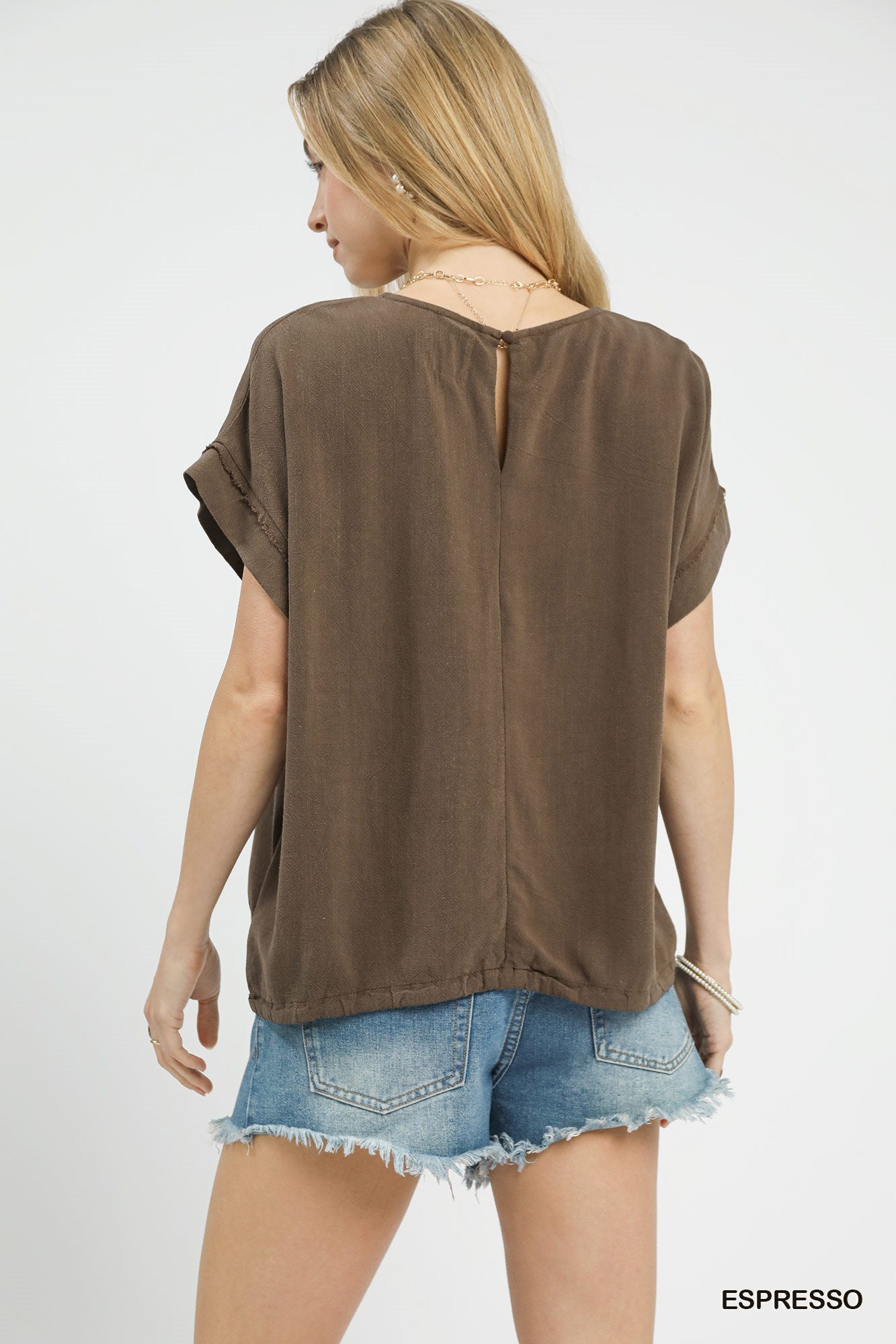 Umgee Drawstring Linen Blend Top