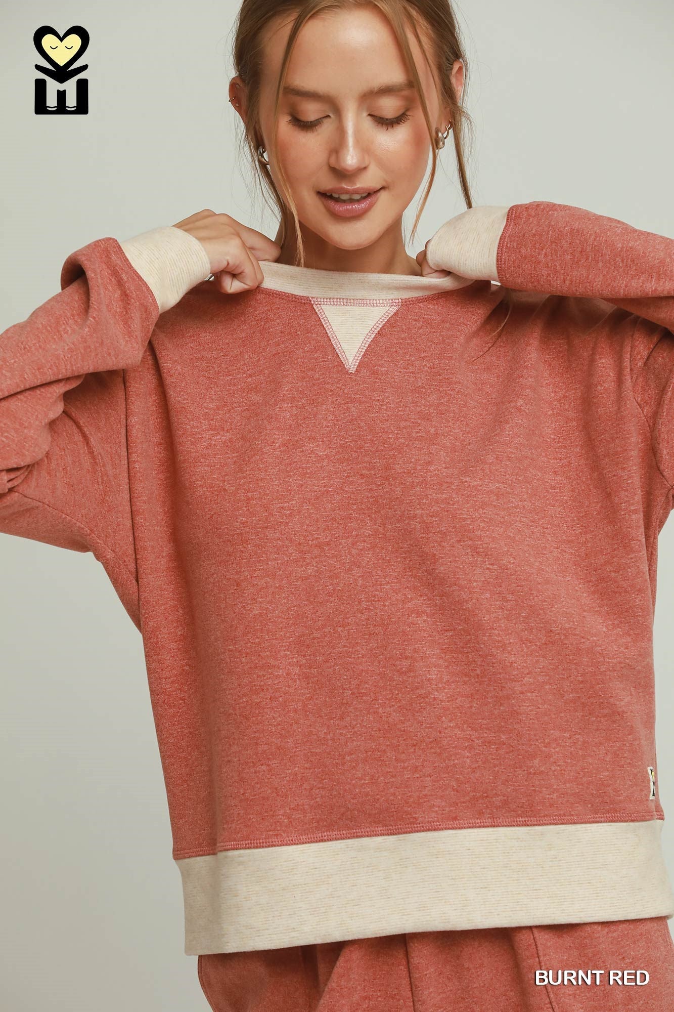 MOHMe by Umgee Fleece Contrast Banded Pullover