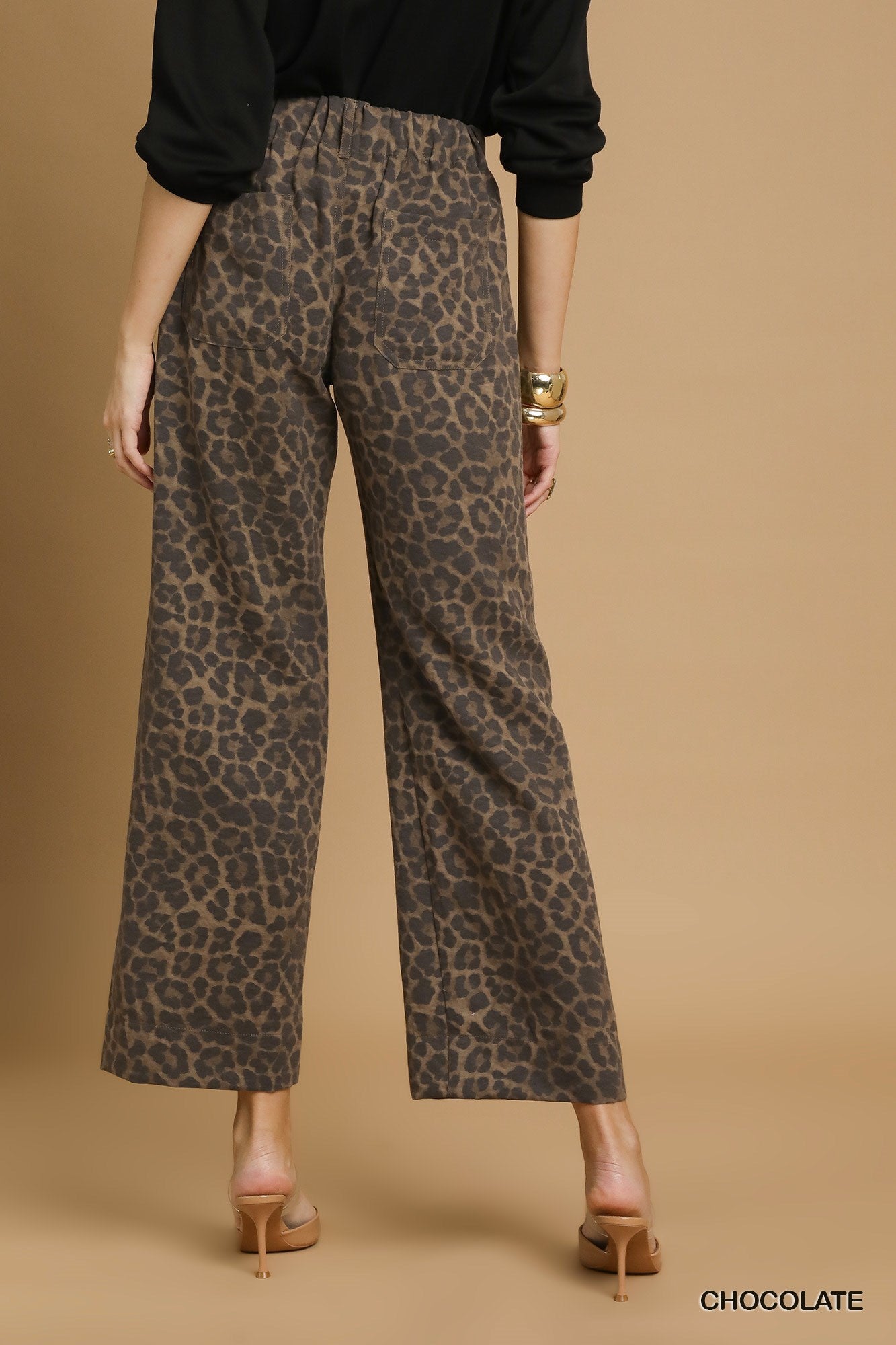 Umgee Leopard Chocolate Wide Leg Pants