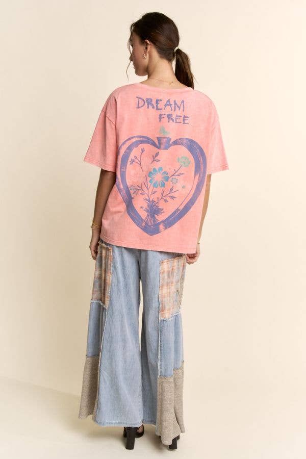 DT62115-DREAM FREE FLORAL GRAPHIC MINERAL WASH TOP