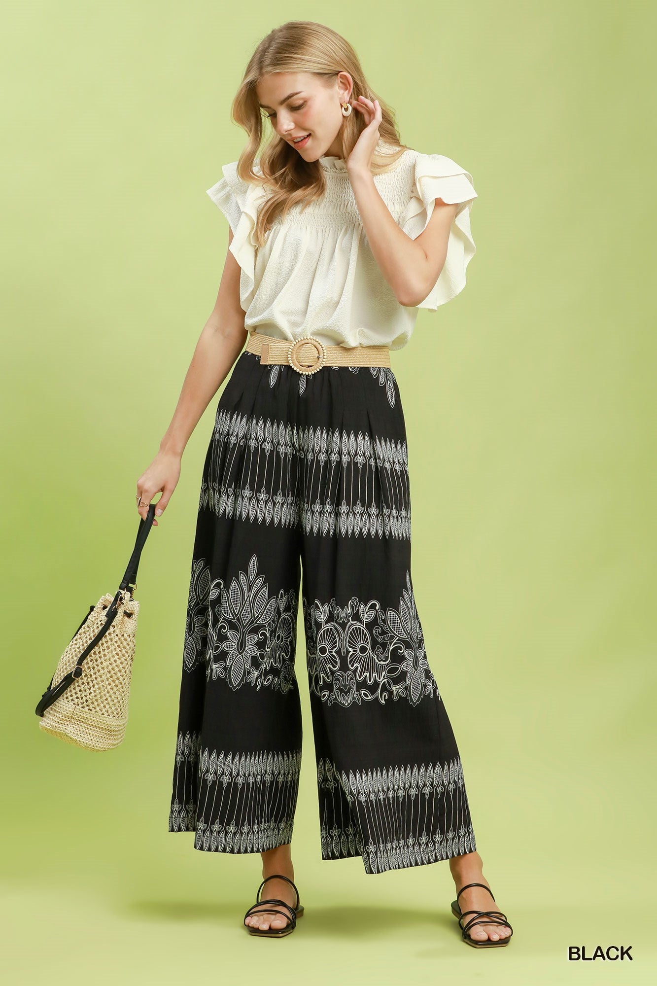 Umgee Boho Border Print Wide Leg Pants