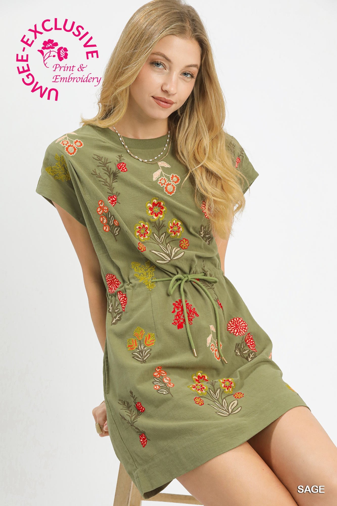 Umgee Exclusive Embroidered Floral Mini Dress