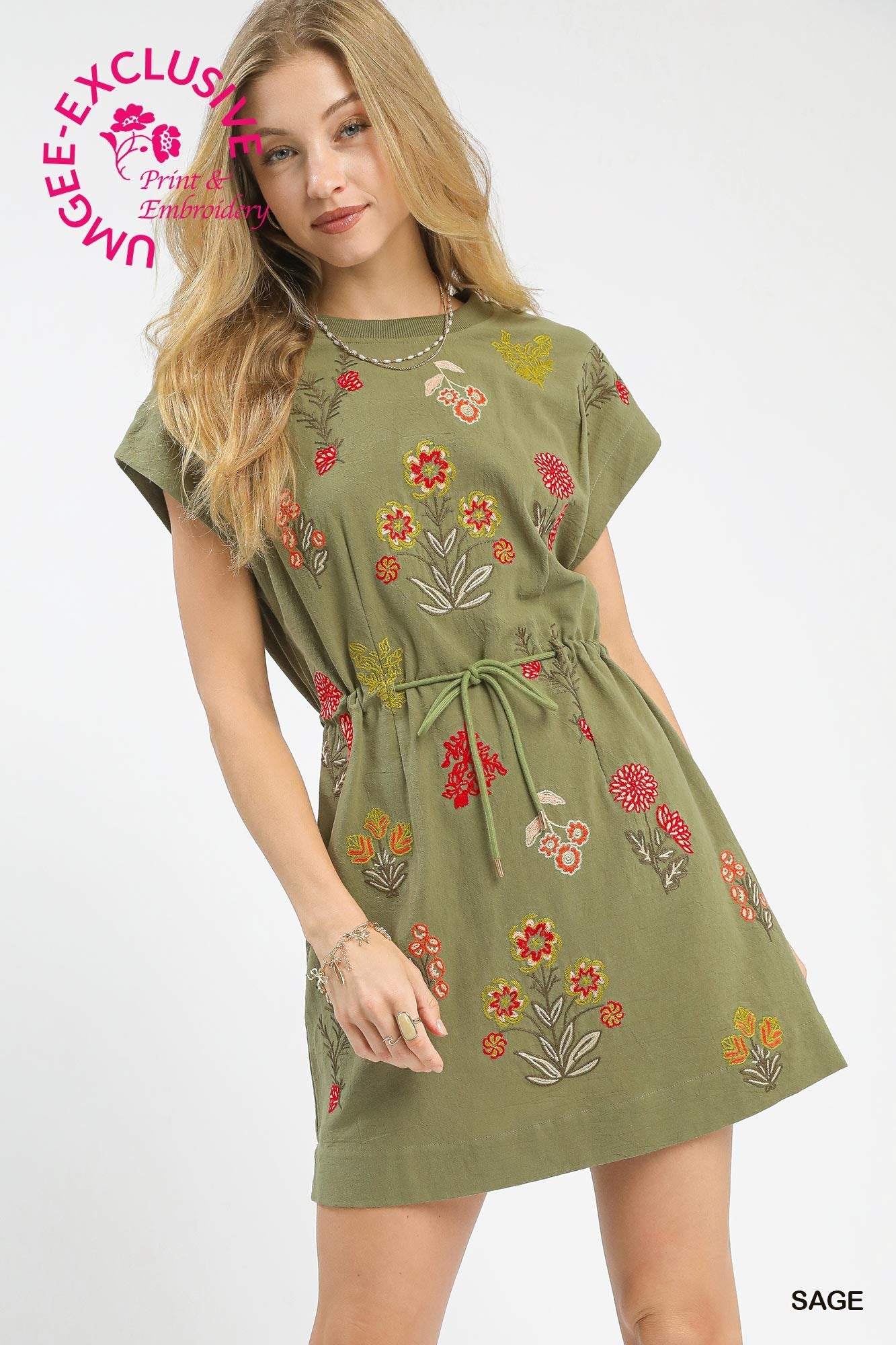 Umgee Exclusive Embroidered Floral Mini Dress