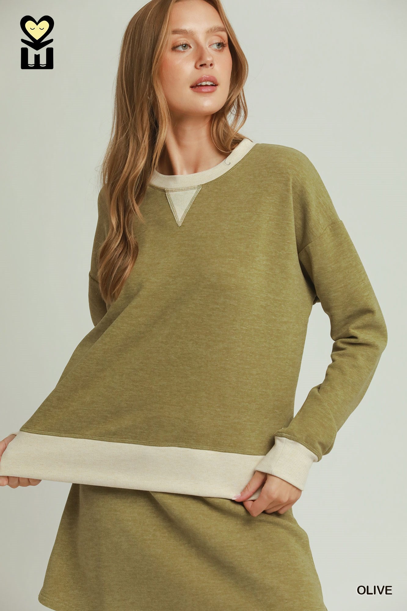 MOHMe by Umgee Fleece Contrast Banded Pullover