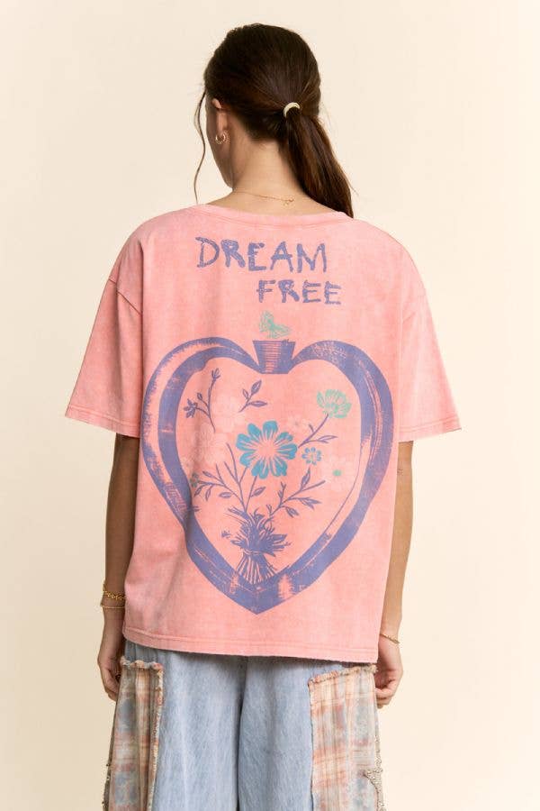 DT62115-DREAM FREE FLORAL GRAPHIC MINERAL WASH TOP