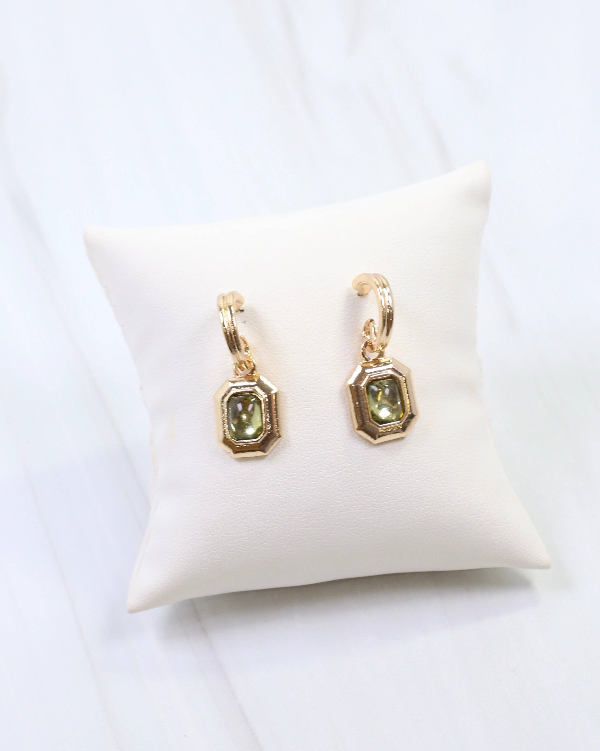 Beverly Stone Huggie Hoop Earring Olive