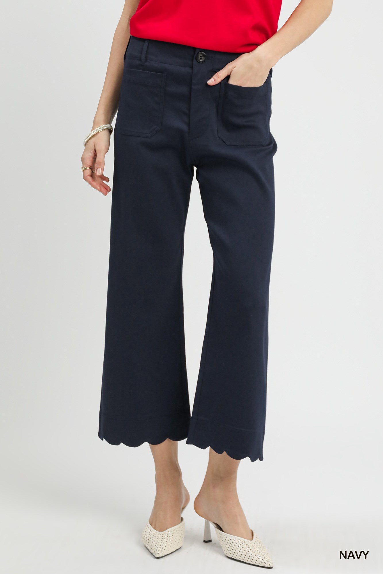 Umgee Scallop Hem Wide Leg Pants