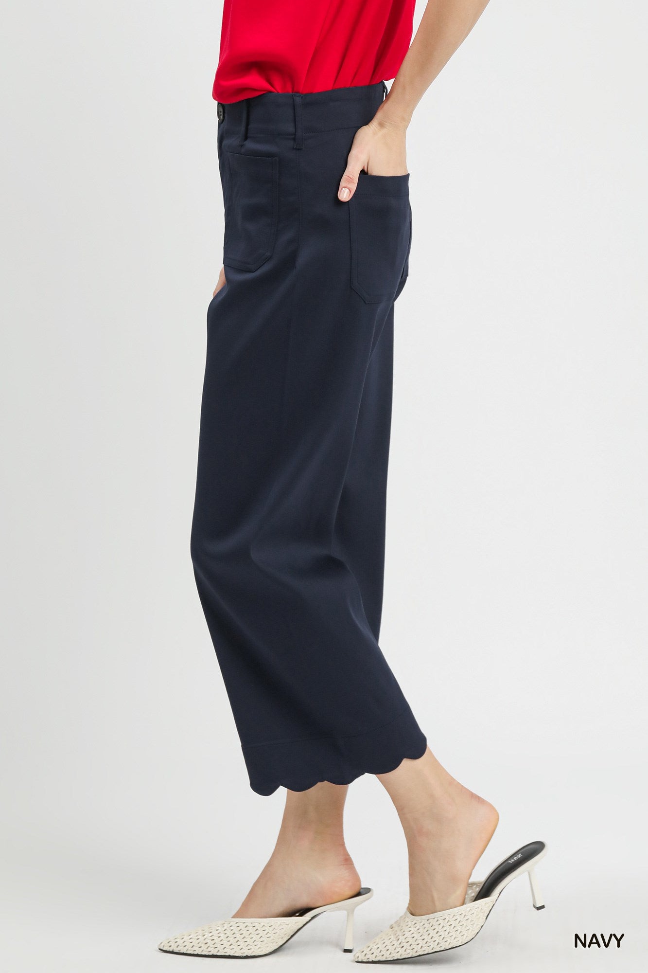 Umgee Scallop Hem Wide Leg Pants