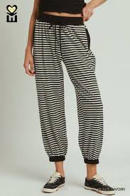 MOHMe by Umgee Tencel Fleece Stripe Crewneck & Jogger Pant Set