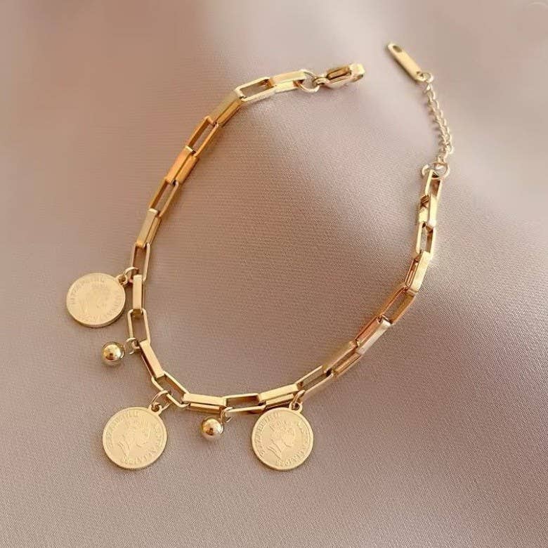 18K STAINLESS STEEL TARNISH FREE COIN BRACELET | 40B5207