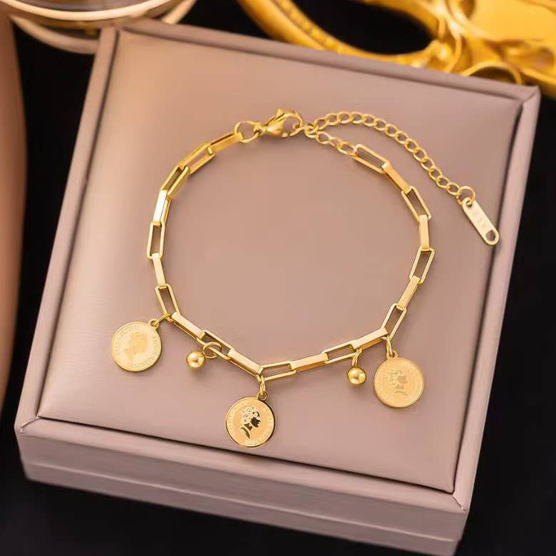 18K STAINLESS STEEL TARNISH FREE COIN BRACELET | 40B5207