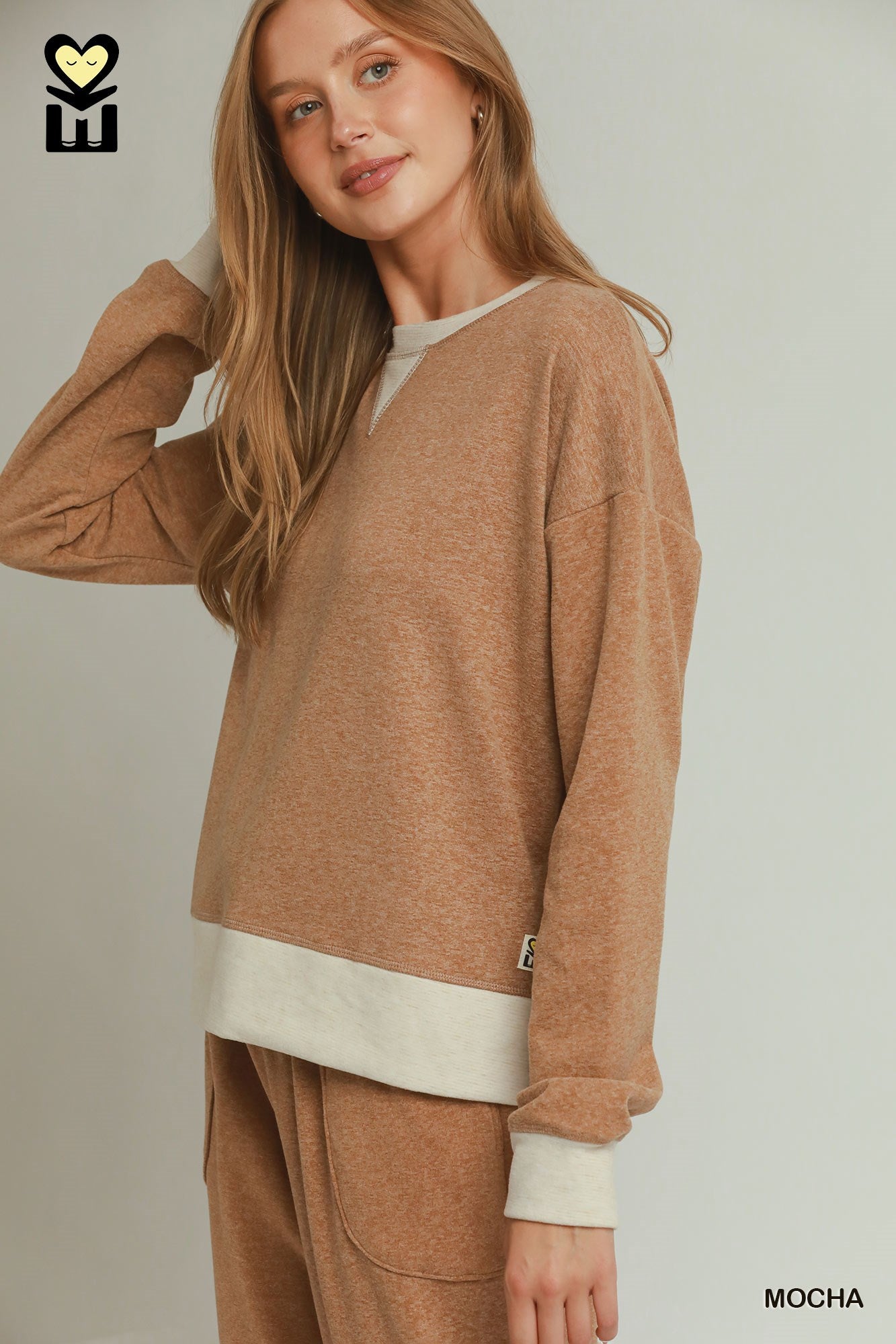 MOHMe by Umgee Fleece Contrast Banded Pullover