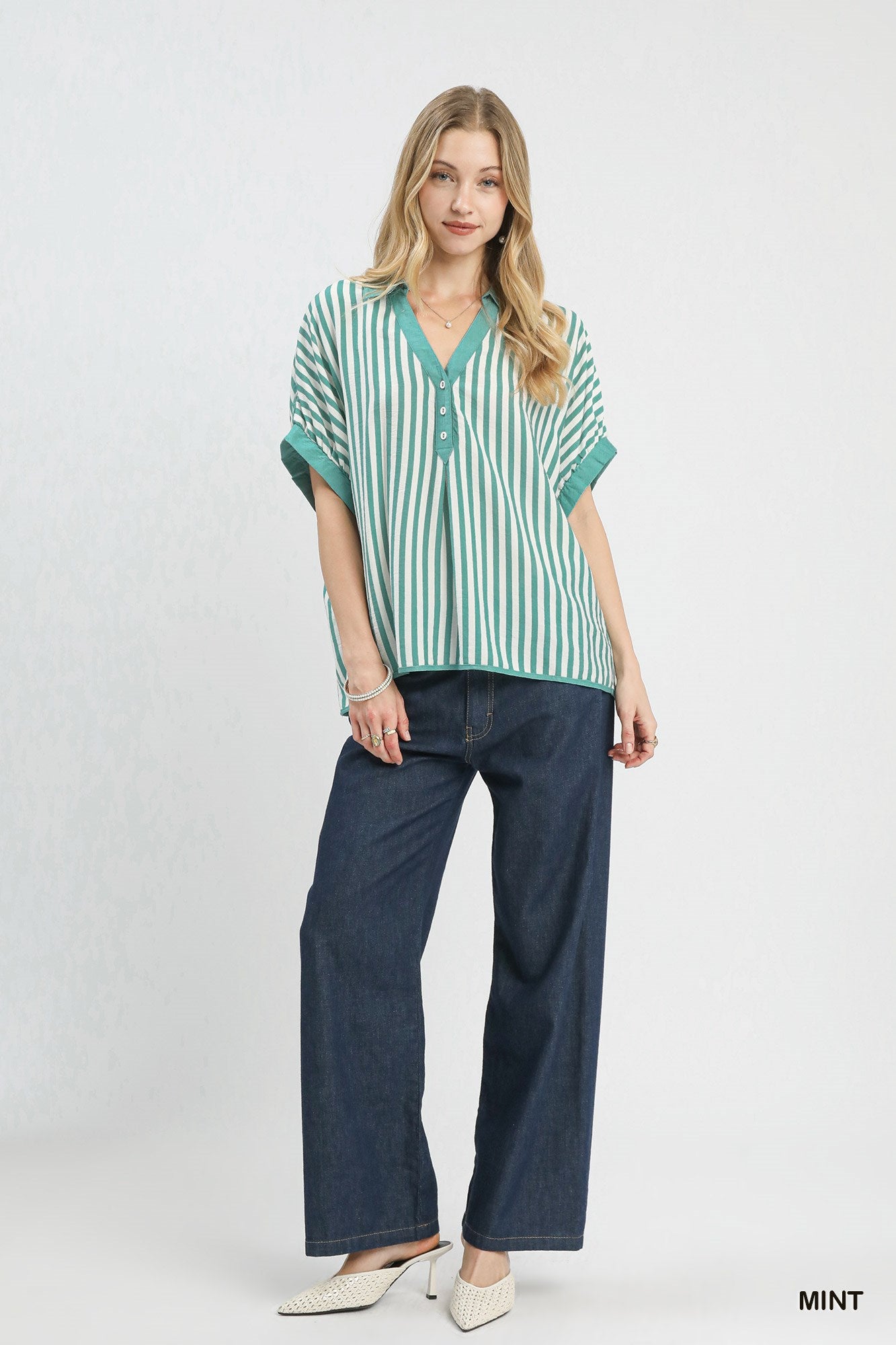Umgee Stripe Collared Oversized Top
