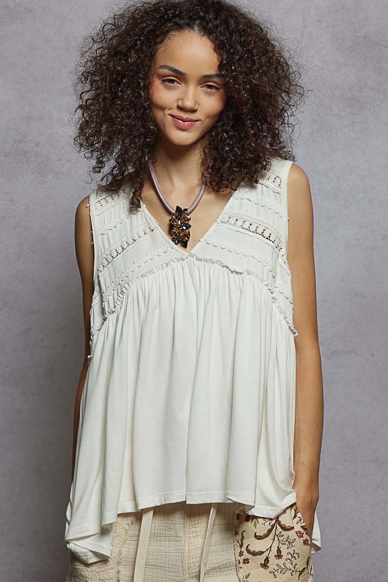 Sleeveless Loose Fit V-Neck Babydoll Casual Knit Top SALE