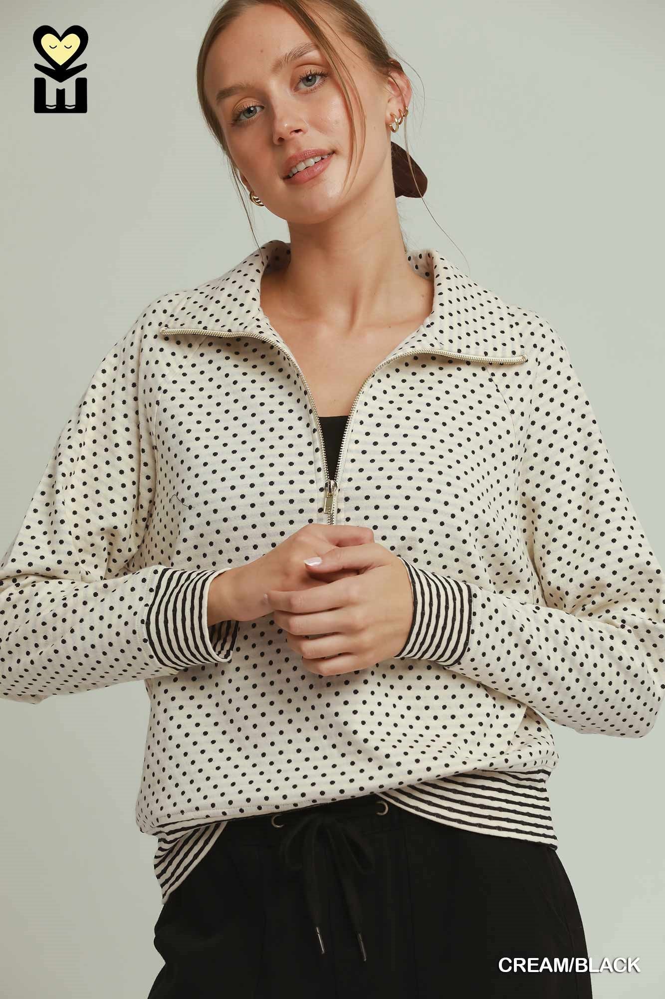 MOHME by Umgee Polka Dot Half Zip Pullover