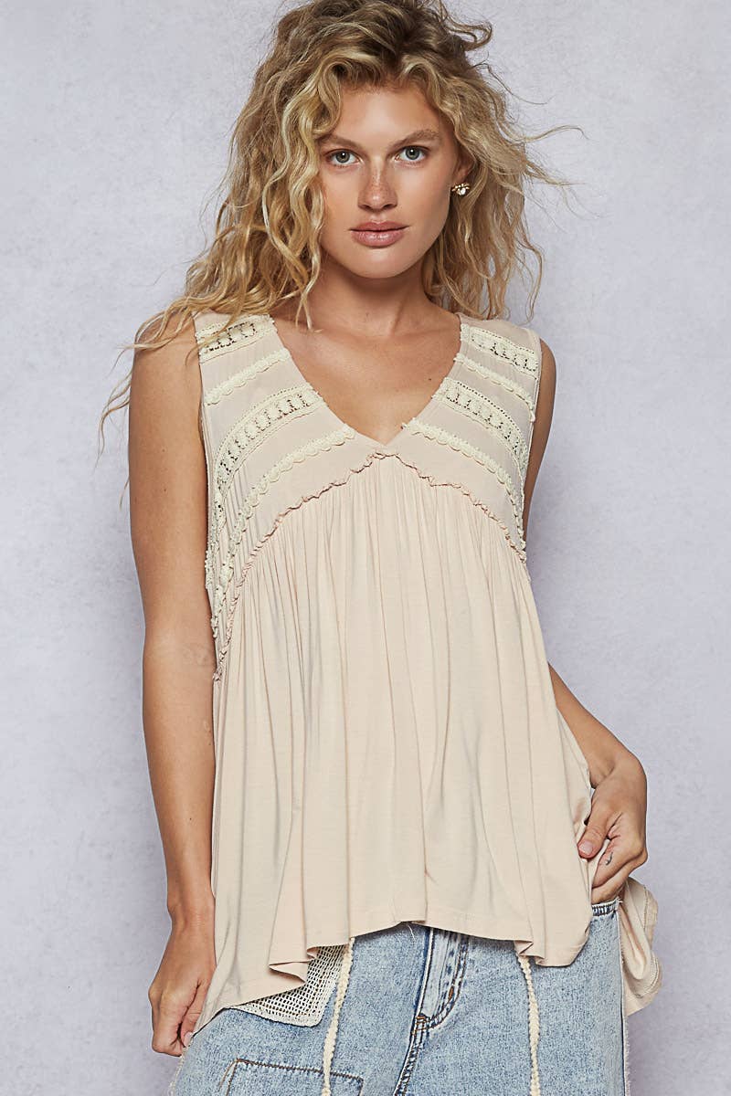 Sleeveless Loose Fit V-Neck Babydoll Casual Knit Top SALE