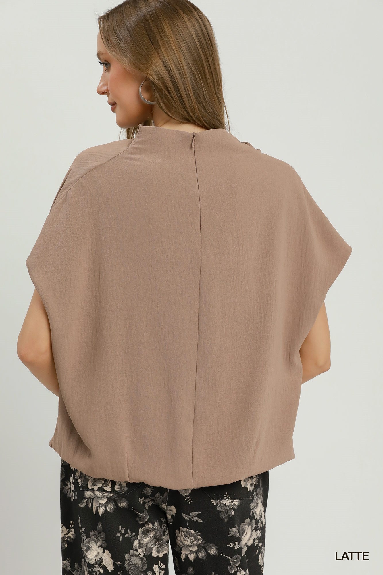 Umgee Draped Mock Neck Oversized Blouse