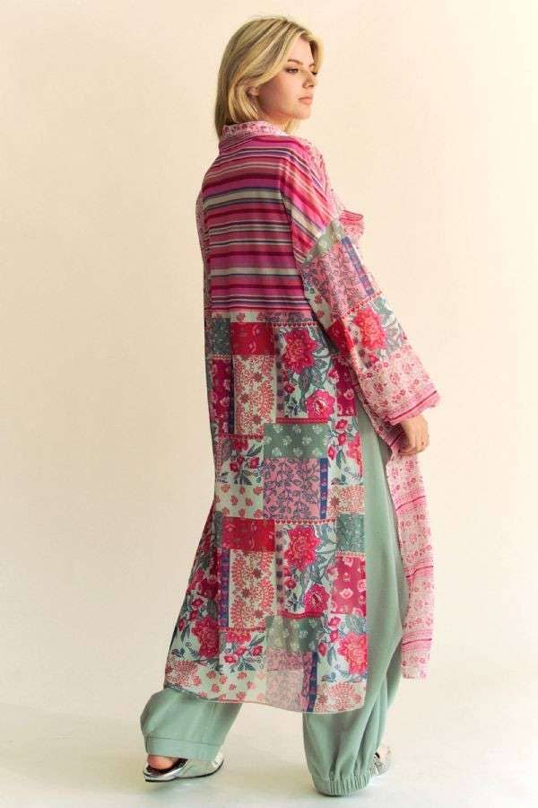 PT30864 - PLUS BUTTON FRONT MAXI SHIRT COVER-UP TOP