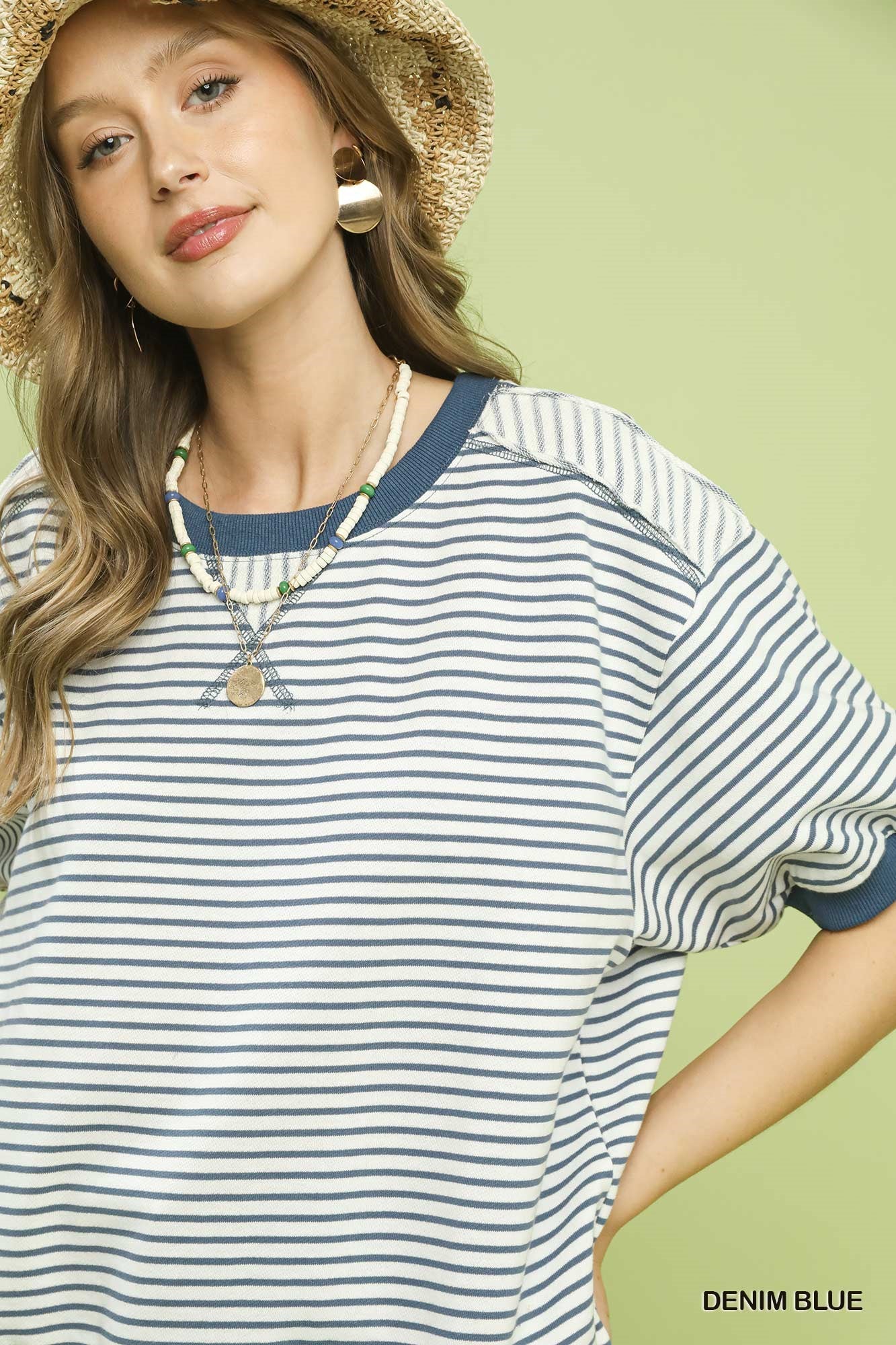 Umgee Striped Knit Short Sleeve Casual Top