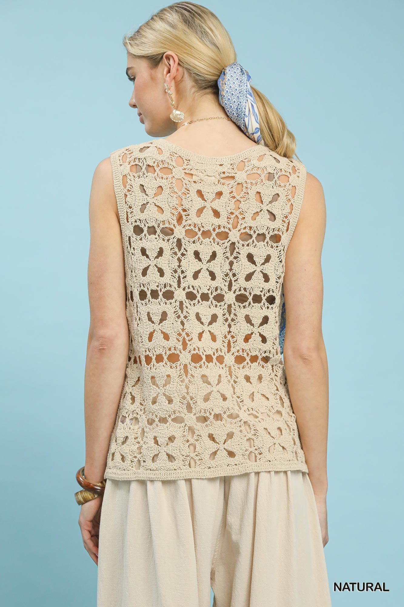 Umgee Crochet Flower Motif Sleeveless Tank Top