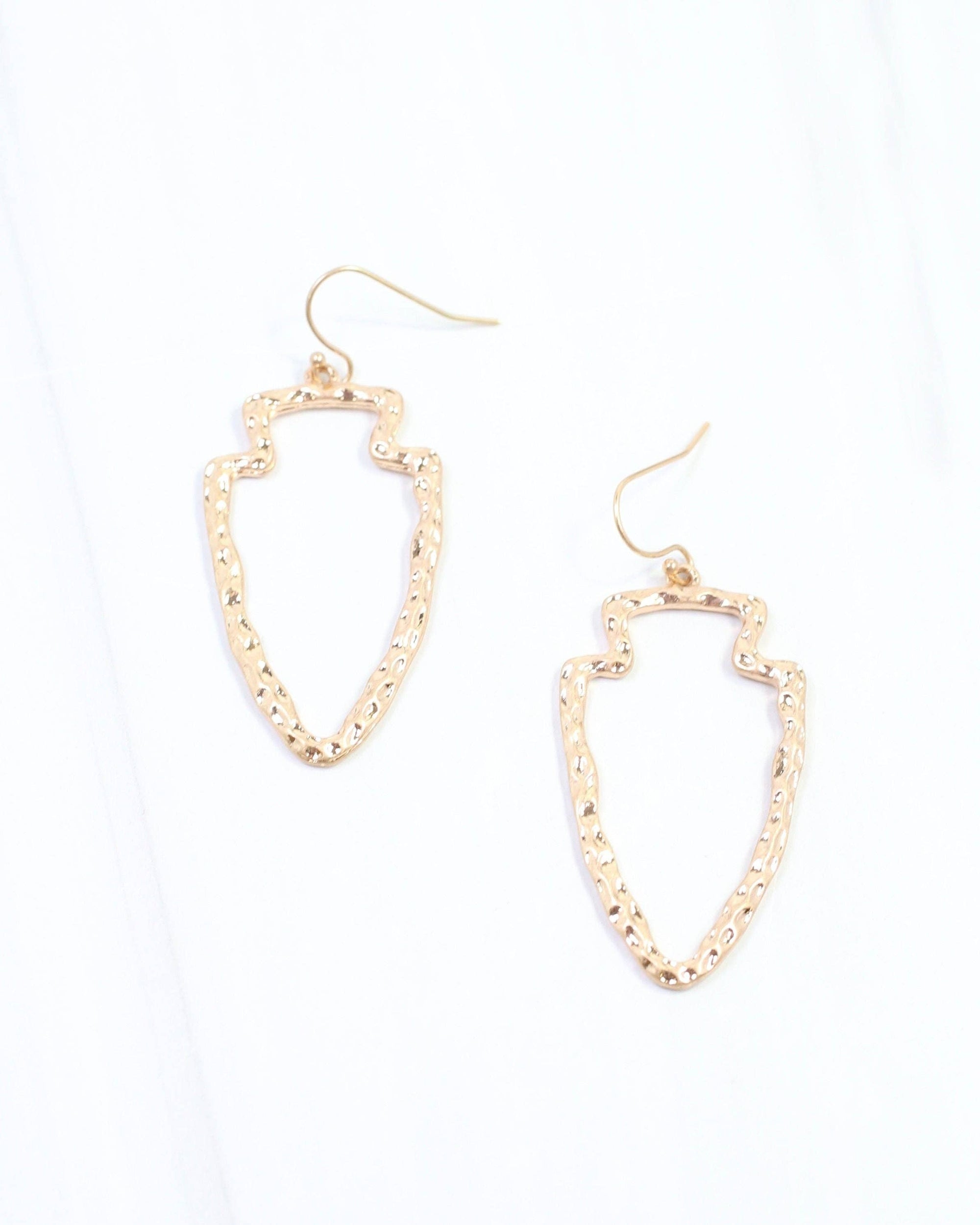 Ciara Hammered Arrowhead Dangle Earring Worn Gold