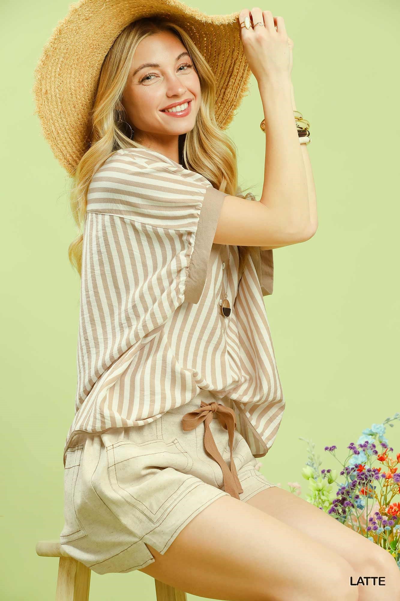 Umgee Stripe Collared Oversized Top