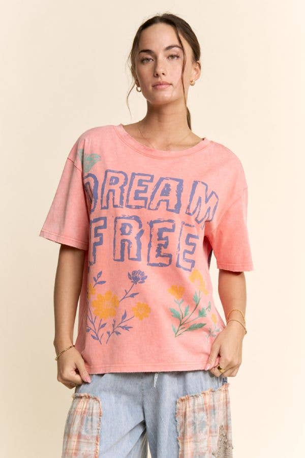 DT62115-DREAM FREE FLORAL GRAPHIC MINERAL WASH TOP