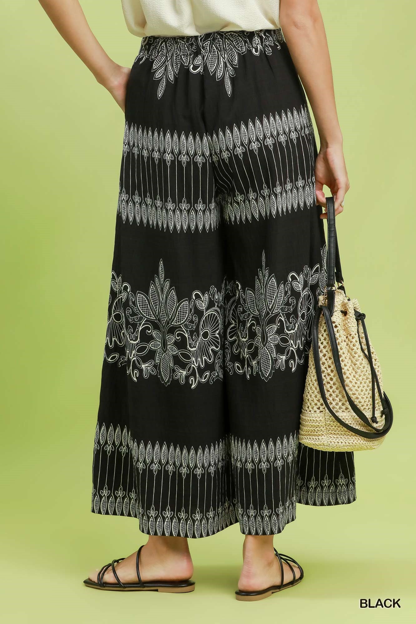Umgee Boho Border Print Wide Leg Pants