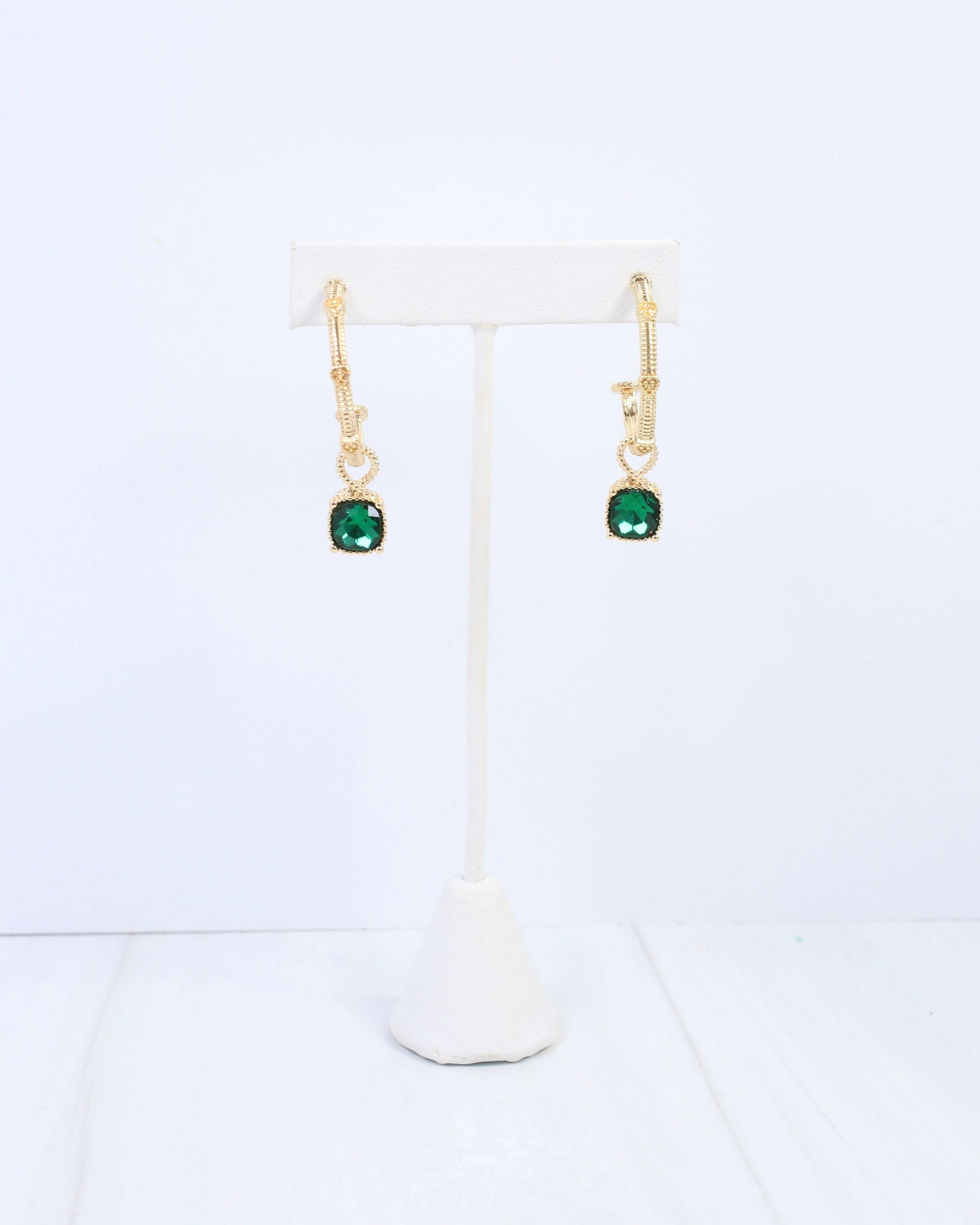 Anika Textured Large Hoop With Dangle Emerald
