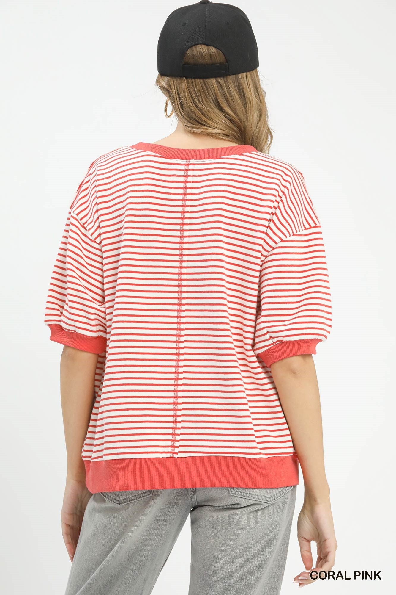 Umgee Striped Knit Short Sleeve Casual Top