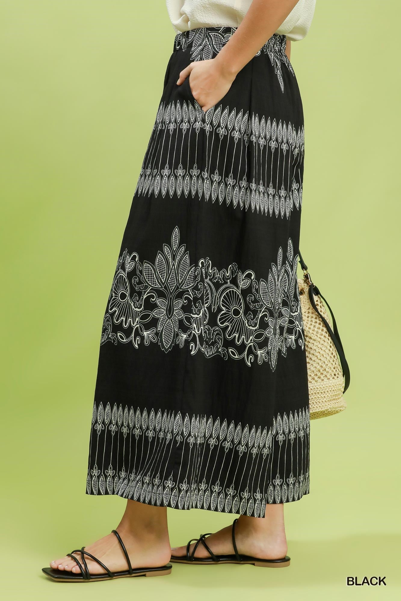 Umgee Boho Border Print Wide Leg Pants